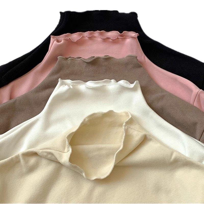

Women s Double-Sided Fleece Frill Long-Sleeve Top - Semi-High Collar, Versatile, for Autumn/Winter S (30-40 kg)