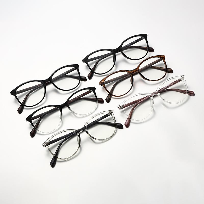 New Retro Tr90 Imitation Wood Grain Temple Glasses Frame Female, Premium Cat Eye Glasses Anti-Blue Flat Glasses