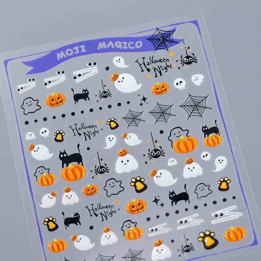 3D Halloween Nail Art Stickers: Cute Cartoon Pumpkin & Ghost Design