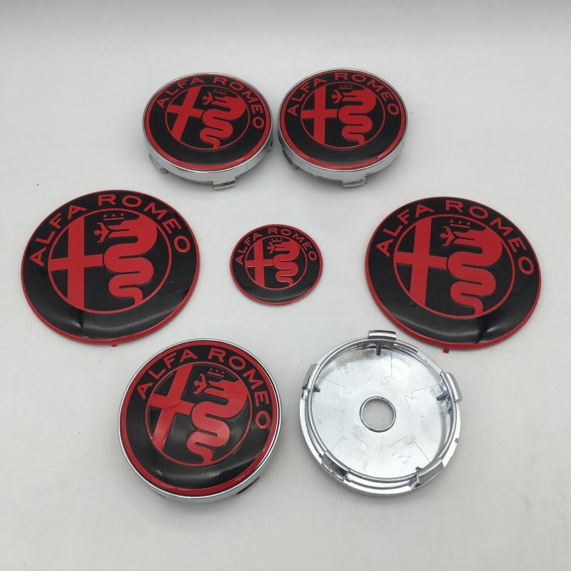 jhtgu3 7pcs forAlfa Romeo Car emblem Wheel Cover caps front Hood badge rear Trunk Steering sticker Styling 2x74mm 4x60mm cap 1x40mm