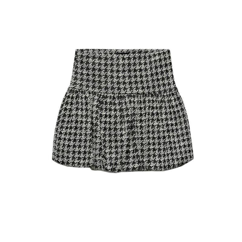 Spring New Women's Clothing Houndstooth Balloon Version Comfort and Casual Elegant Short Skirt 1131152