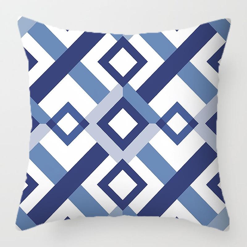 Blue Geometric Pattern Throw Pillow Cover With Short Plush Print For Living Room Sofa Decoration Cushion Cover Pillow Covers