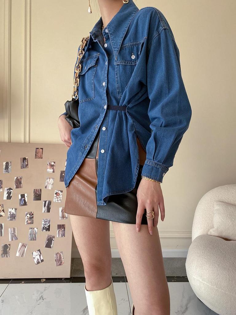 Sinan Vintage Point Collar Denim Shirt for Women, Autumn/Winter 2024, SN0968.