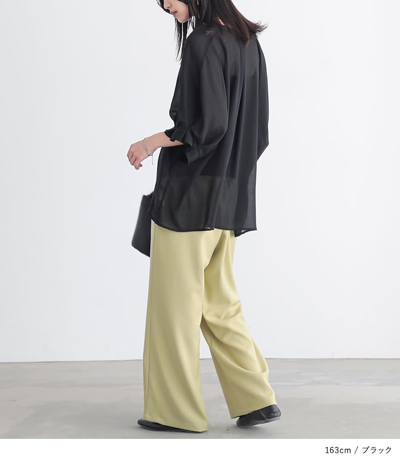 Oshare Walker Tuck Sheer Dolman Solid Loose tbn0212 n'OrLABEL "Refined Blouse" Women's Spring/Summer Top, 3/4 Sleeve, 5/8 Sleeve, Sheer, V-Neck,