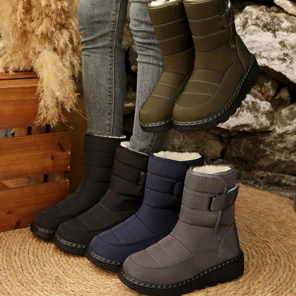 Women's Mid-Calf Waterproof Snow Boots with Magic Tape, Non-Slip Outdoor Design, Thickened and Lined for Warmth