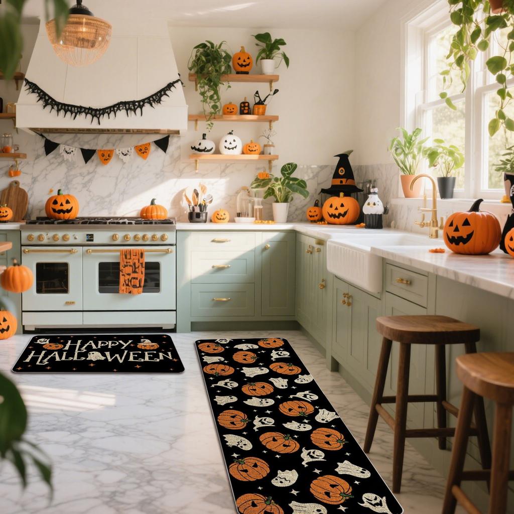 Halloween Ghosts And Horror Polka Dot Kitchen Rug 2 Piece Set, Fun Kitchen Mats, Suitable For Home Use