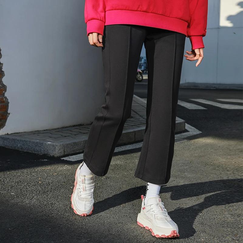 Li Ning Sports Fashion Series Side Stripe Splicing Straight Leg Knitted Sports Pants Women bottoms Black AKLR546-1
