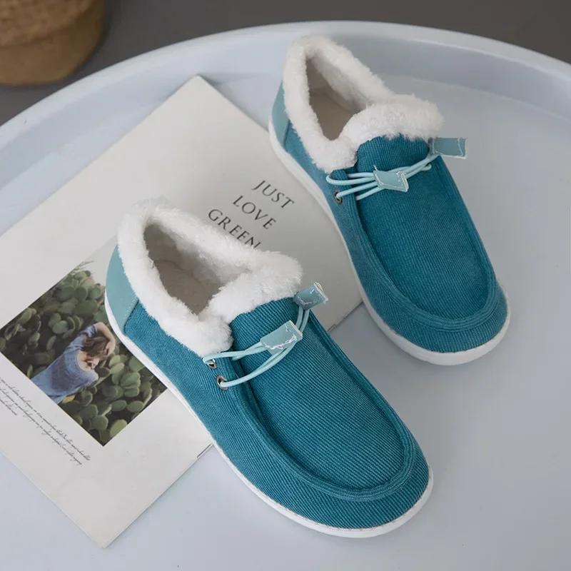 Women Flat Plush Single Shoes Female Canvas Flats Women Autumn Winter New Fashion Comfortable Casual Shoes Plus Size 36-43