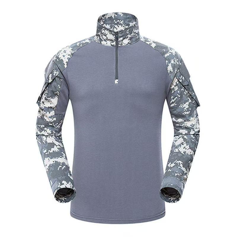 Mens Tactical Military-Style Camo Long Sleeve Training Shirt Outdoor Combat Uniform Hiking Camping Shooting Sports