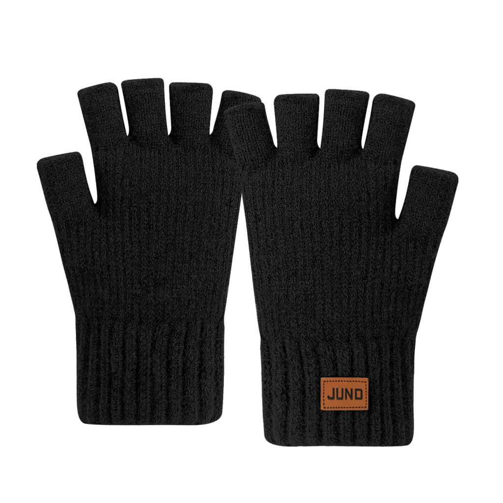 Thickened Half Finger Gloves In Autumn and Winter Plus Velvet Knitted Cold and Warm Half Part Writing Yarn Leaking Finger Gloves