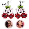Dark Style Pendant Earrings 1 Pair Acrylic Cherry for Women, 2D Fruit Dangle Drop Halloween Party Jewelry with Spider Web And Bow, Punk Goth Aesthetic