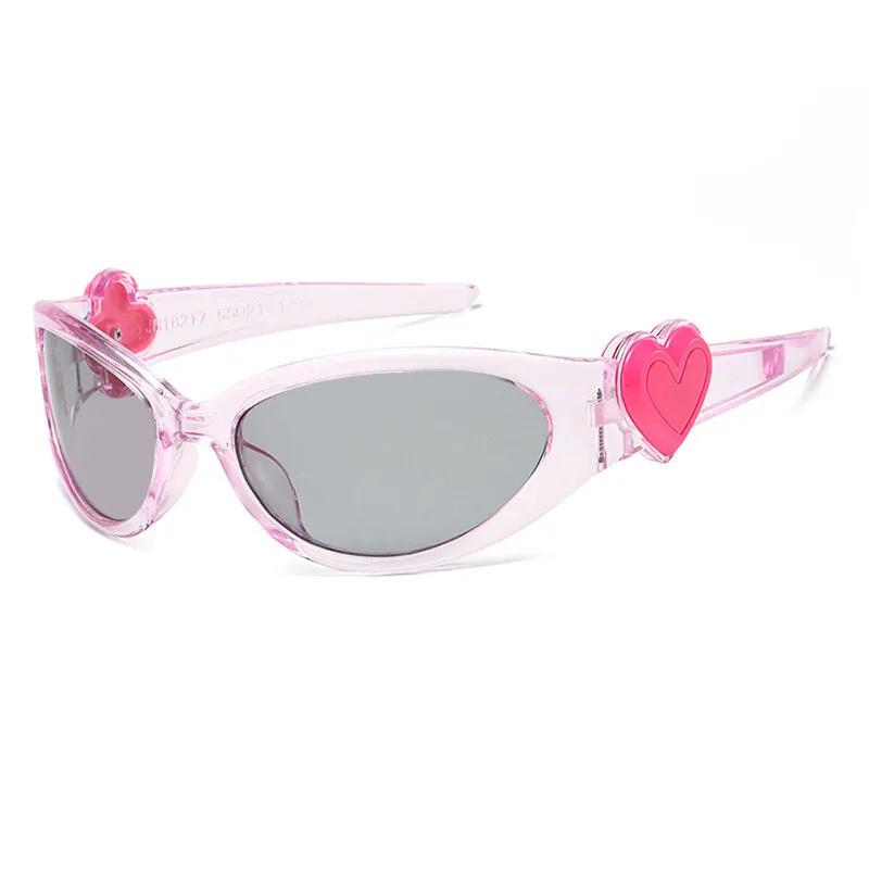 Y2K Oval Sunglasses for Women Fashion Cute Heart Sun Glasses Sports Goggles Popular Cat Eye Sun Glasses Eyewear