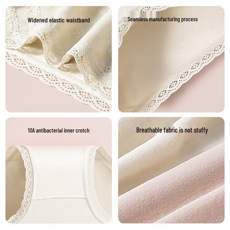 MIIOW Women's Mid-Waist Velvety Lace Antibacterial Briefs 3-Pack