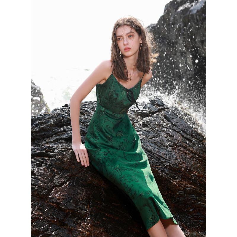 

SanCai Women s Floral Print High-Waist A-Line Cami Maxi Dress M 160/84A