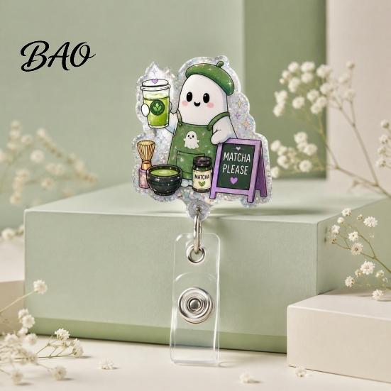 Office Id Card Clip Halloween Retractable Badge Reel, Ghost Black Cat And Pumpkin Design, Decorative Reel 360 Degree Rotating Acrylic ID Holder
