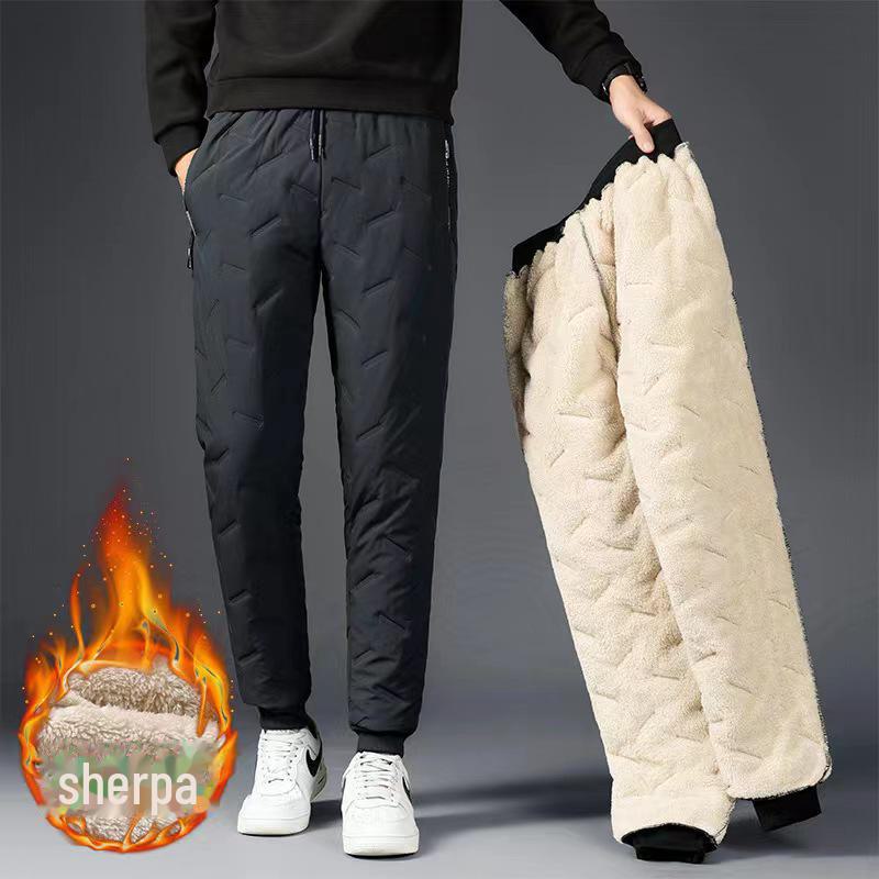 Men's Winter Plush Lined Sweatpants - Warm, Thickened Cotton-Lambskin Leggings for Outdoor Use, Available In Large Sizes