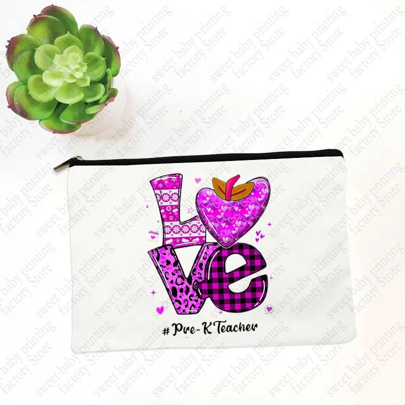 Teach Love Inspire Teacher Makeup Cosmetic Bags  Back To School Gift Beauty Cases Pencil Pouch Organizer Storage Box Mini Purse