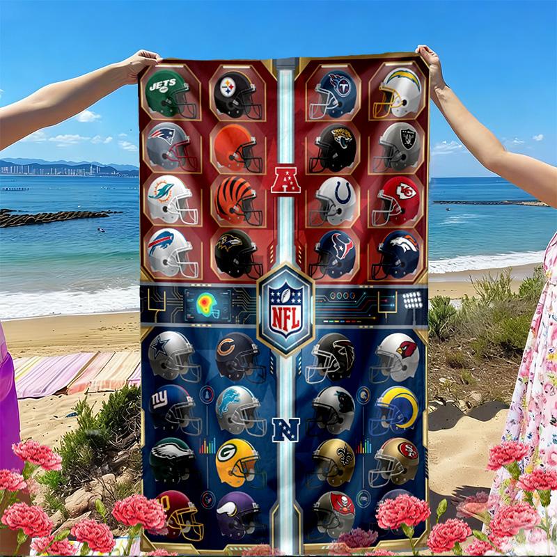 NFL Print Beach Towel, Versatile Lightweight Absorbent Beach Towel for Pool Surf Yoga Bathroom, Perfect Birthday Holiday Gift