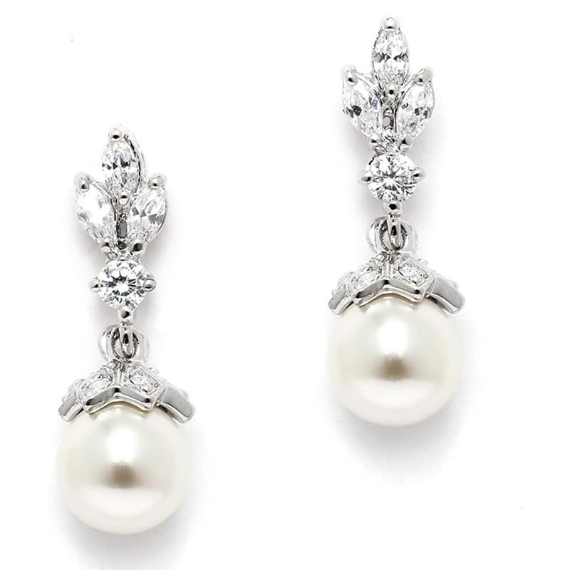 

Huitan Dainty Drop Earrings Female Engagement Zircon with Simulated Pearl Chic Shiny Zirconia Pendant Accessories for Women