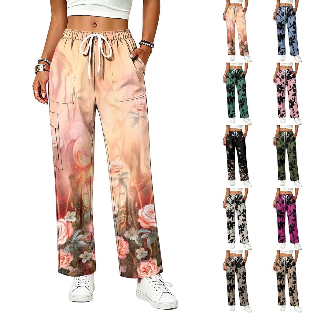 Women's Color Drawstring Elastic Waist Pants with Pockets for Casual and Work Wear