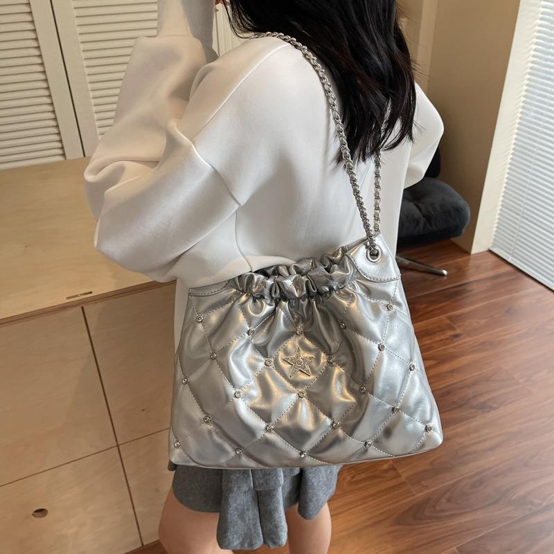 Rhombus chain small bag women's new fashion retro bucket bag versatile casual messenger bag