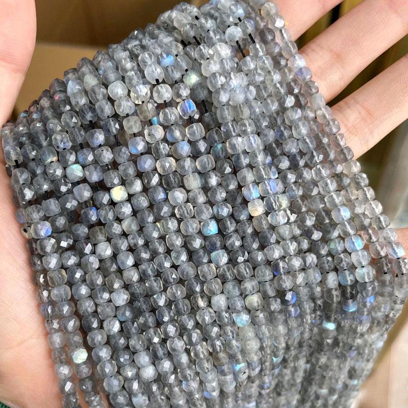 4x4mm Natural Stone Faceted Square Beads: Amethyst, Tourmaline, Garnet Jewelry Accessories