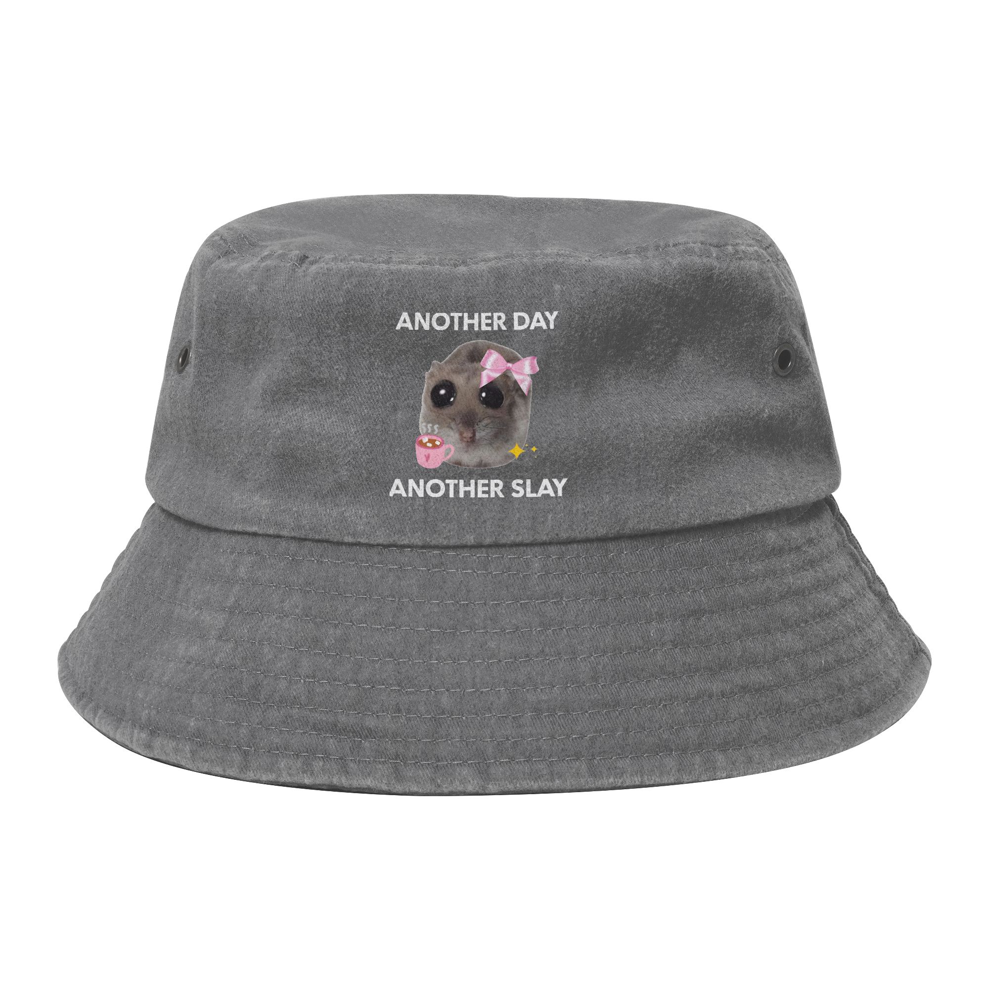 Stylish Another Day Another Slay Sad Hamster Meme Bucket Hat Women Lightweight Outdoor Fishing Caps Beach Hat One Size