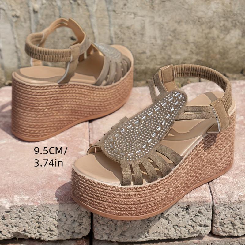 Women'S Slip-On Platform Sandals with Thick Cushioned Sole - Open-Toe High Heel Shoes, Breathable Synthetic Cover & Non-Slip Rubber Outsole for Casual