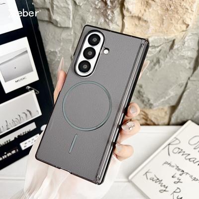 For Magsafe Magnetic Leather Phone Case For Samsung Galaxy Z Fold7 Z Fold 7 6 5 4 Hinge Shockproof Protective Back Cover