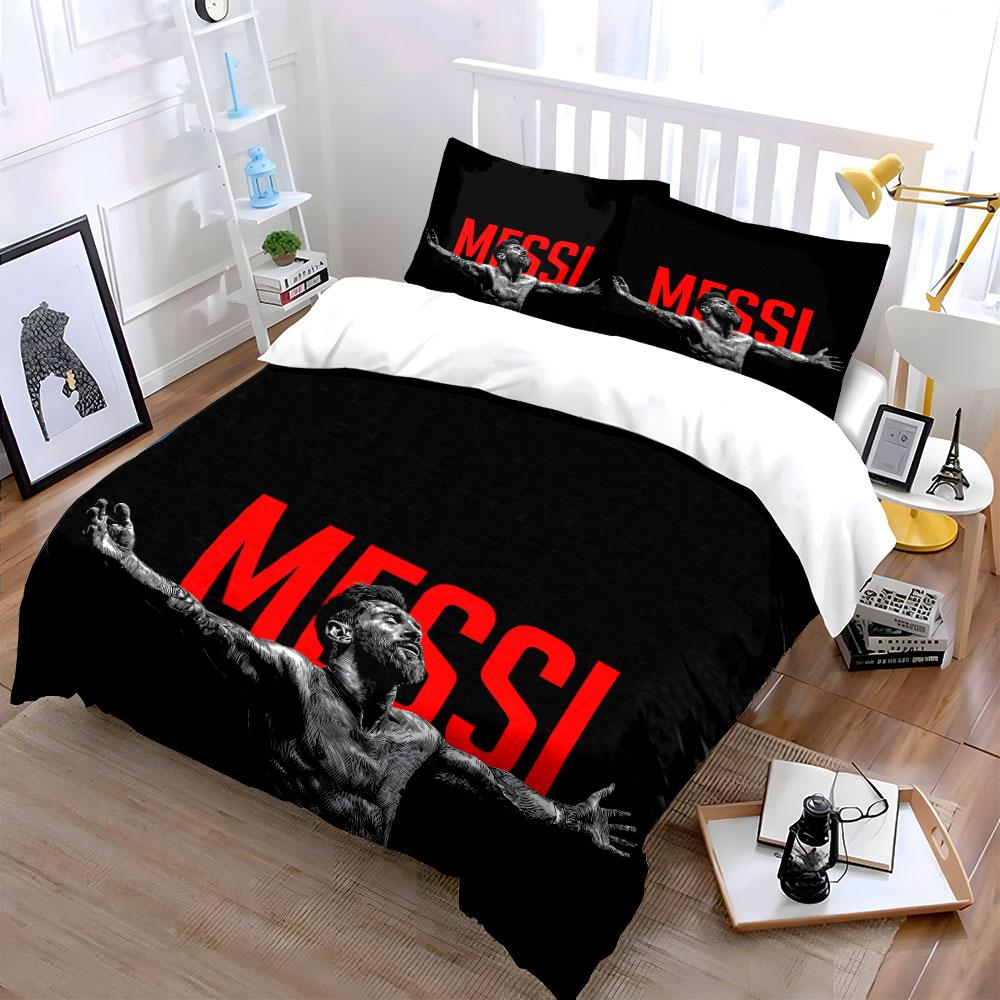 Red "Messi" Text, Portrait. Bedding Sets Duvet Cover Sets Duvet Covers Pillowcases(1 * Duvet Cover 2 * Pillowcases, Without Duvet Insert)