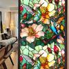 Colorful Retro Floral & Bird Static Cling Window Film - No Glue, Removable