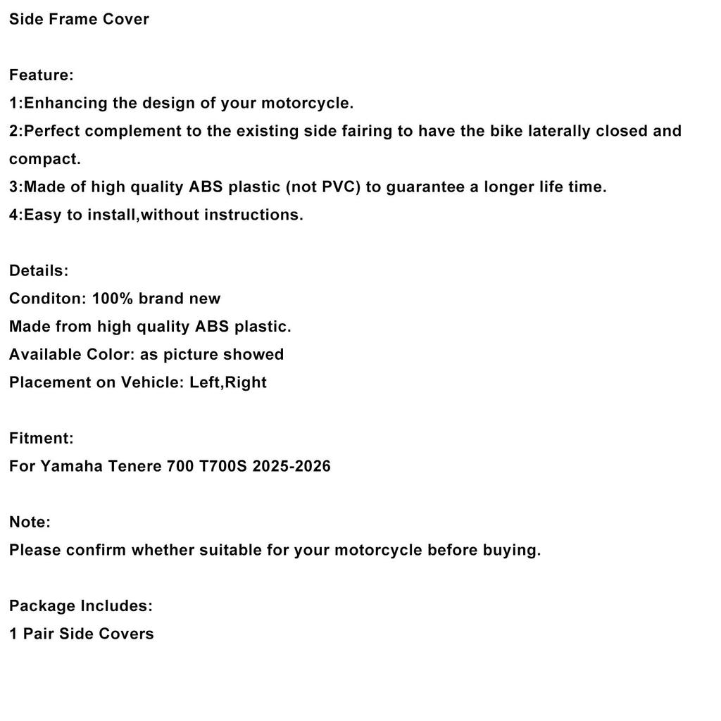 Side Frame Panel Fairings Cover For Yamaha Tenere 700 T700S 2025-2026 Carbon