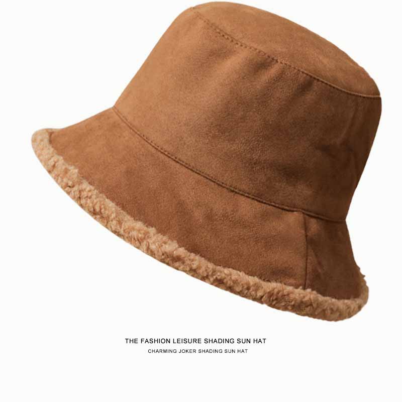 Autumn/Winter Double-Sided Japanese Bucket Hat Women'S Warm And Cold-Proof Face Cover Thickened Imitation Lamb Plush Basin Cap
