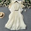 Summer Dress New Arrival Fashion Special Interest Light Luxury Elegant Retro Pleated Dress Waist-Tight Slim Looking Elegant Flare Sleeve Dress