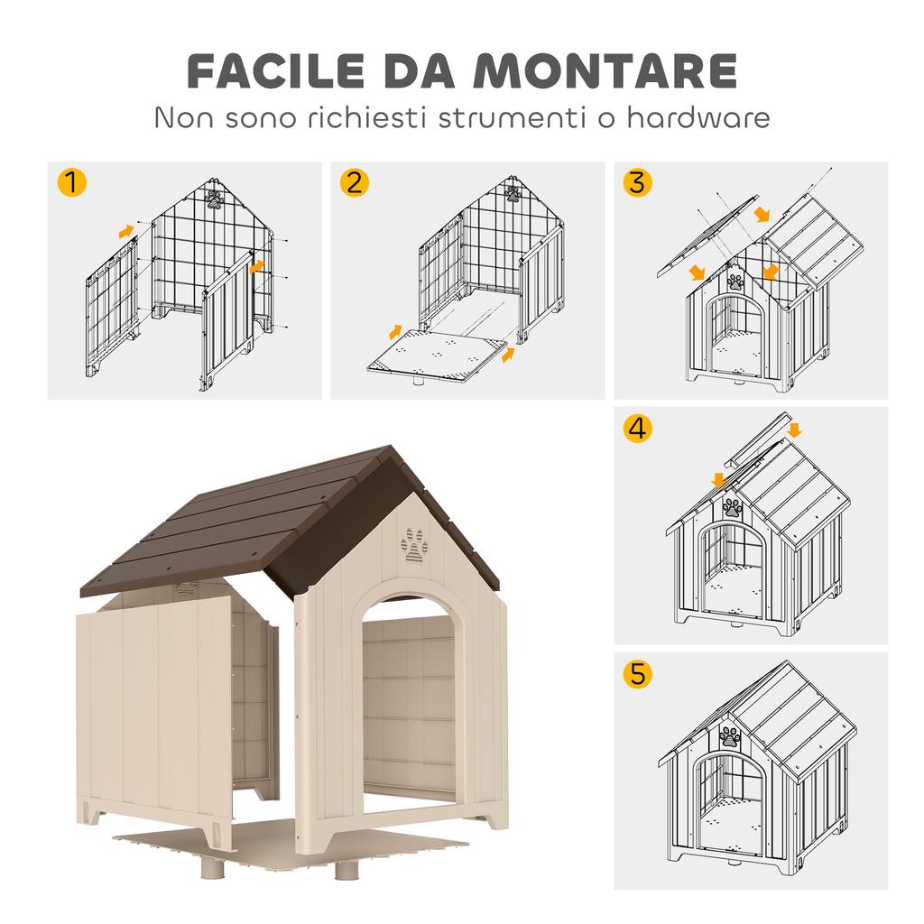 Raised Dog Kennel with Sloped Roof and Air Vents, PP, 102x94x103 cm, Beige and Dark Brown