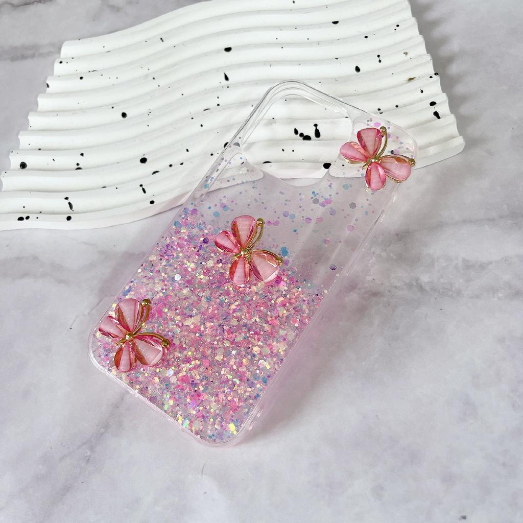 For iPhone 14 Pro Max Case 3D Butterflies Epoxy TPU Phone Cover Luminous Effect