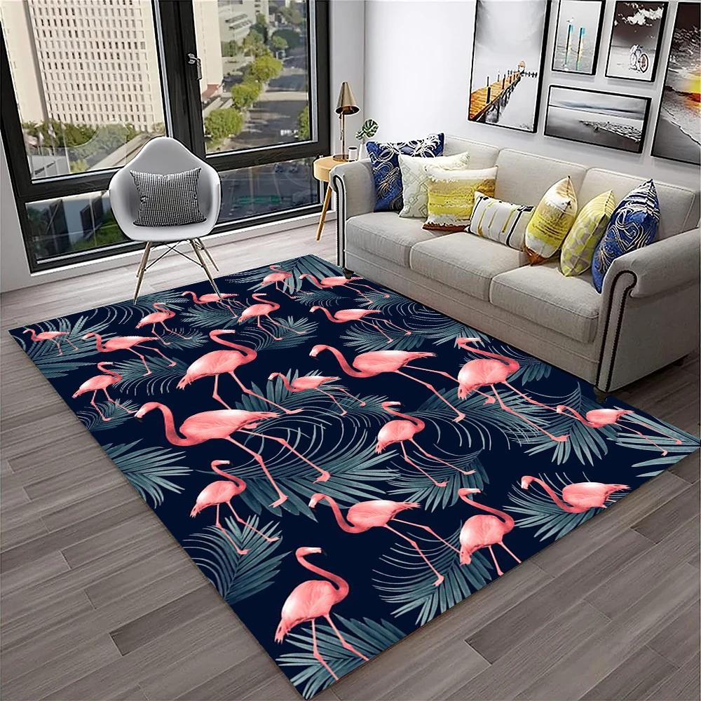 Pink Flamingo Bird Rainforest Cartoon Carpet Rug for Home Living Room Bedroom Sofa Doormat Decor,kid Area Rug Non-slip Floor Mat