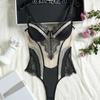 Französisches Ultra-dünnes Damen-Bodysuit-Set Sexy Spitze Stickerei Unterwäsche Atmungsaktives Netz Bodycon Einteiler Verführung Hohl-Jumpsuit