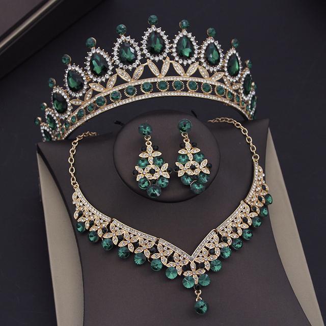 Baroque Blue Crystal Bridal Jewelry Sets for Women Tiaras Crown Earrings Necklace Sets Bride Wedding Dress Dubai Jewelry Set