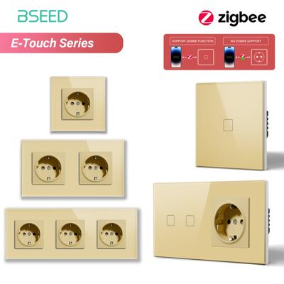 BSEED Interruptor de Parede Inteligente Touch Screen com Tomadas EU, 1/2/3/4 Grupos, Zigbee, Vidro com Retroiluminação, Série E