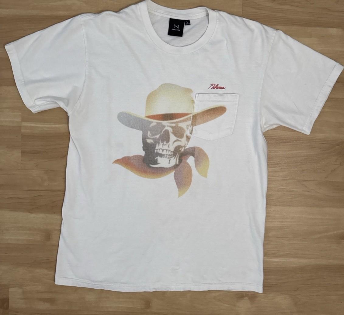 No Hours Skull Cowboy Graphic Tee Size L White Street Wear Artist Brand RARE S разноцветный