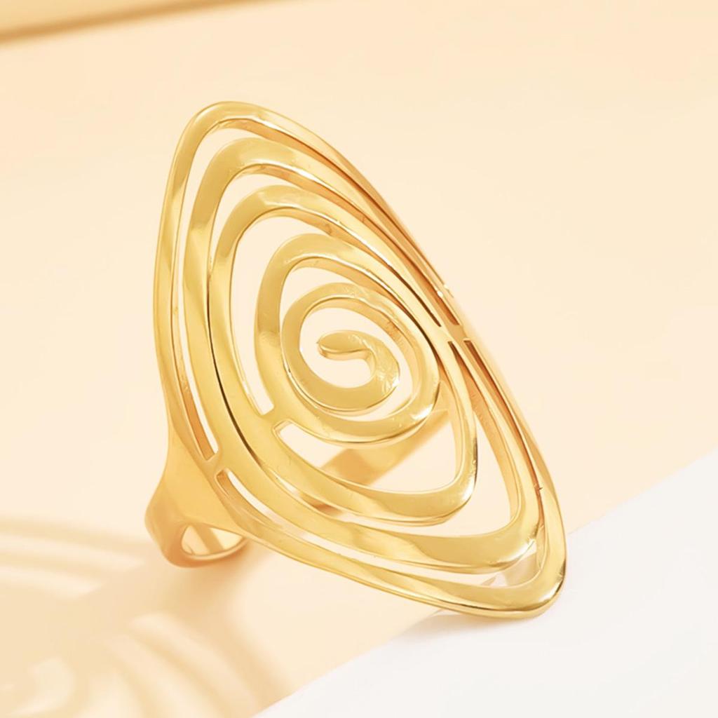 Stainless Steel Open Spiral Ring: Adjustable Hollow Titanium Design for Women