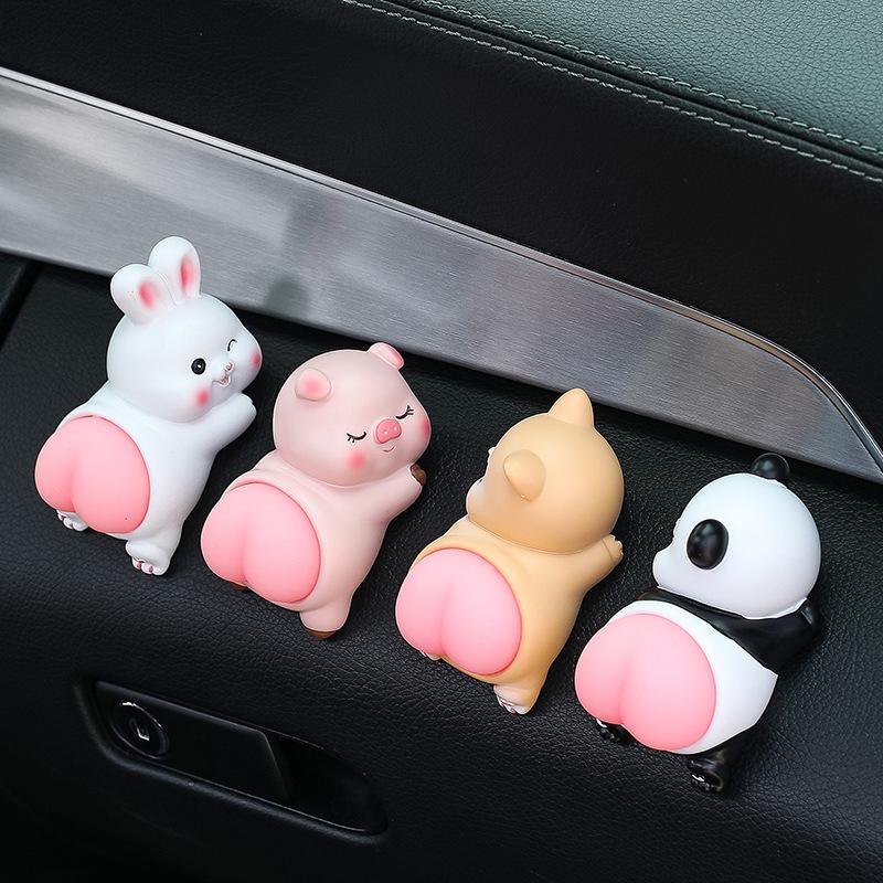 Car Accessories Decor Funny Pig Doll Panda Rabbit Beat On The Buttocks Relax While Driving Fidget Toy Central Console Decoration