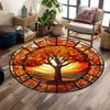 Autumn Tree Stained Glass Design Print Round Rug, Living Room, Bedroom, Playroom Carpet, Non Slip Floor Mat, Gift