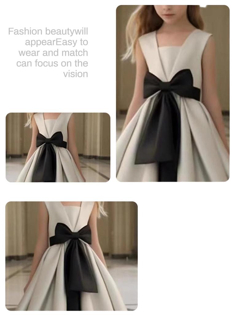 [VOKLLIYU] Children's Dress, Kids' Dress for Piano Recitals, Violin Concerts, Long Dress, Princess Style, Bowknot, Elegant, Party, Formal, Junior