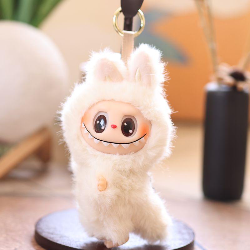 Cute Vinyl Pull Rabbit Plush Pendant Doll Small Rabbit Bag Keychain Toy 15cm белый
