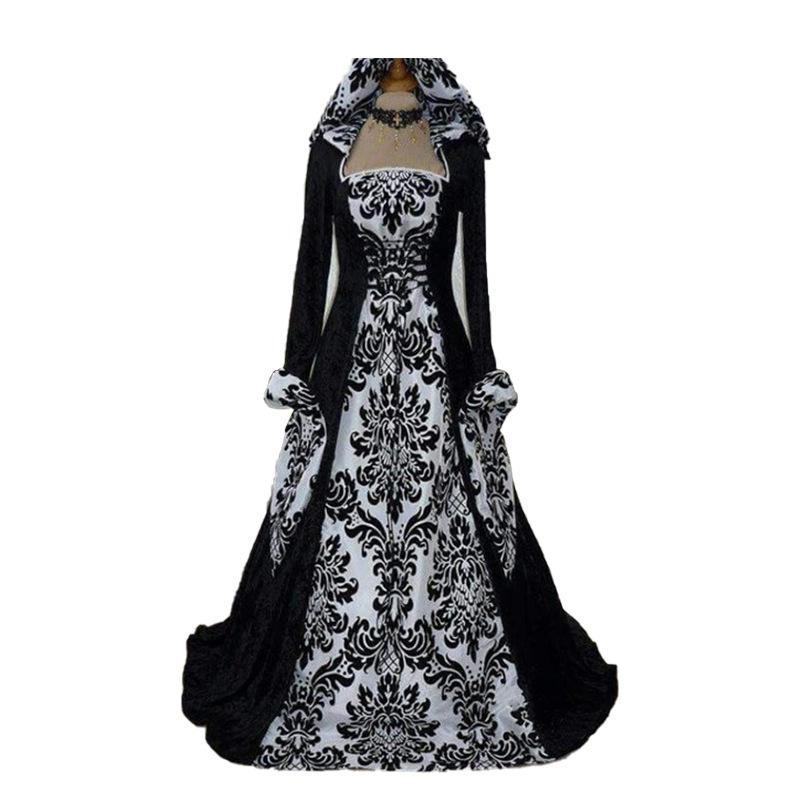 New women's long medieval dress retro hooded long-sleeved long dress stage performance clothes