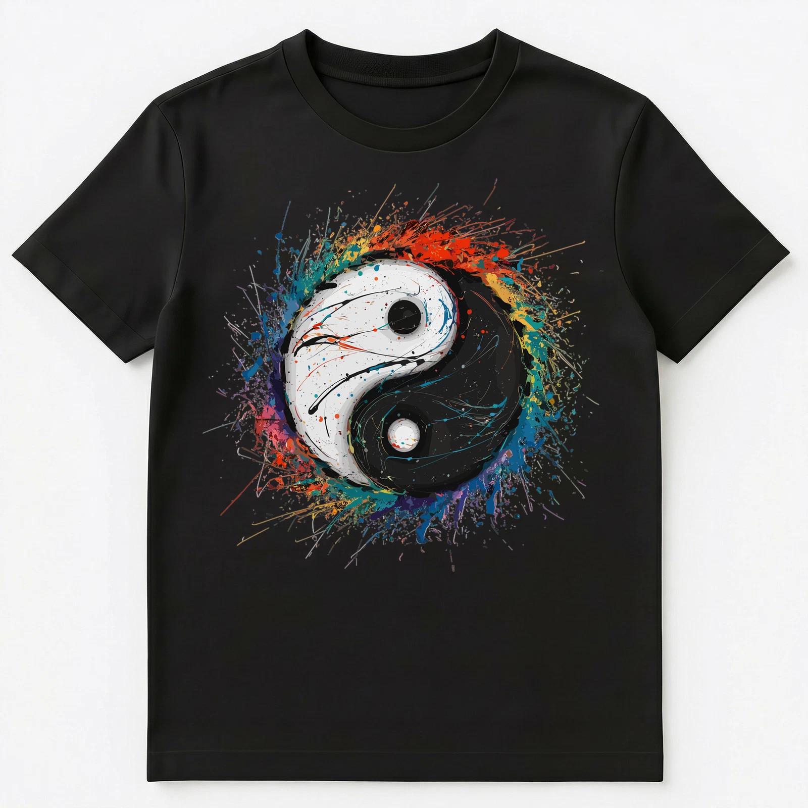 Colorful Paint Splash Yang Yin Symbol Art Graphic Unisex T-Shirt M