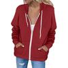 Spring Autumn Women Solid Color Sweatshirt Coat Hooded Drawstring Long Sleeve Pockets Zipper Placket Thickened Outerwear