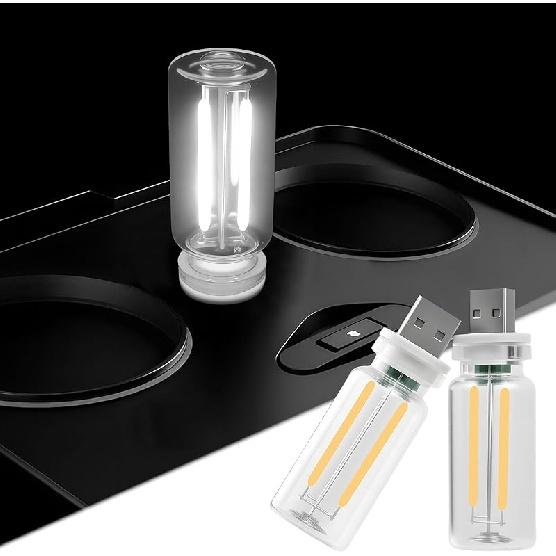 LYCARESUN 2 PCS Car USB Night Light Bulb, Touch Dimmable Car Interior Ambient Lights, Portable Mini USB Retro Glass Bottle Lamp Decorations for